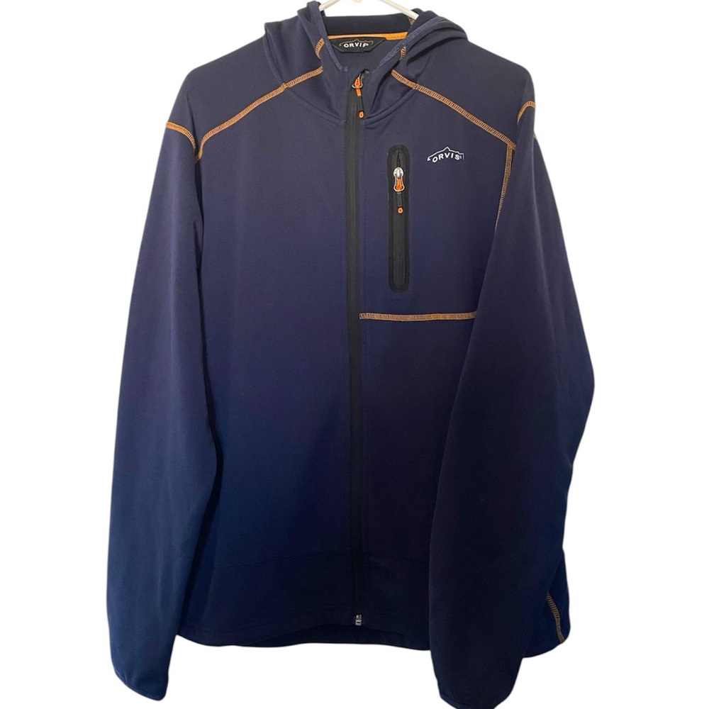 Orvis Big Horn Hooded Jacket Navy Blue Large Men Long Sleeve Full-Zip EUC